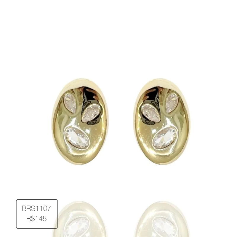 Brinco Oval Zirconias Geometricas Esplendor Dourado